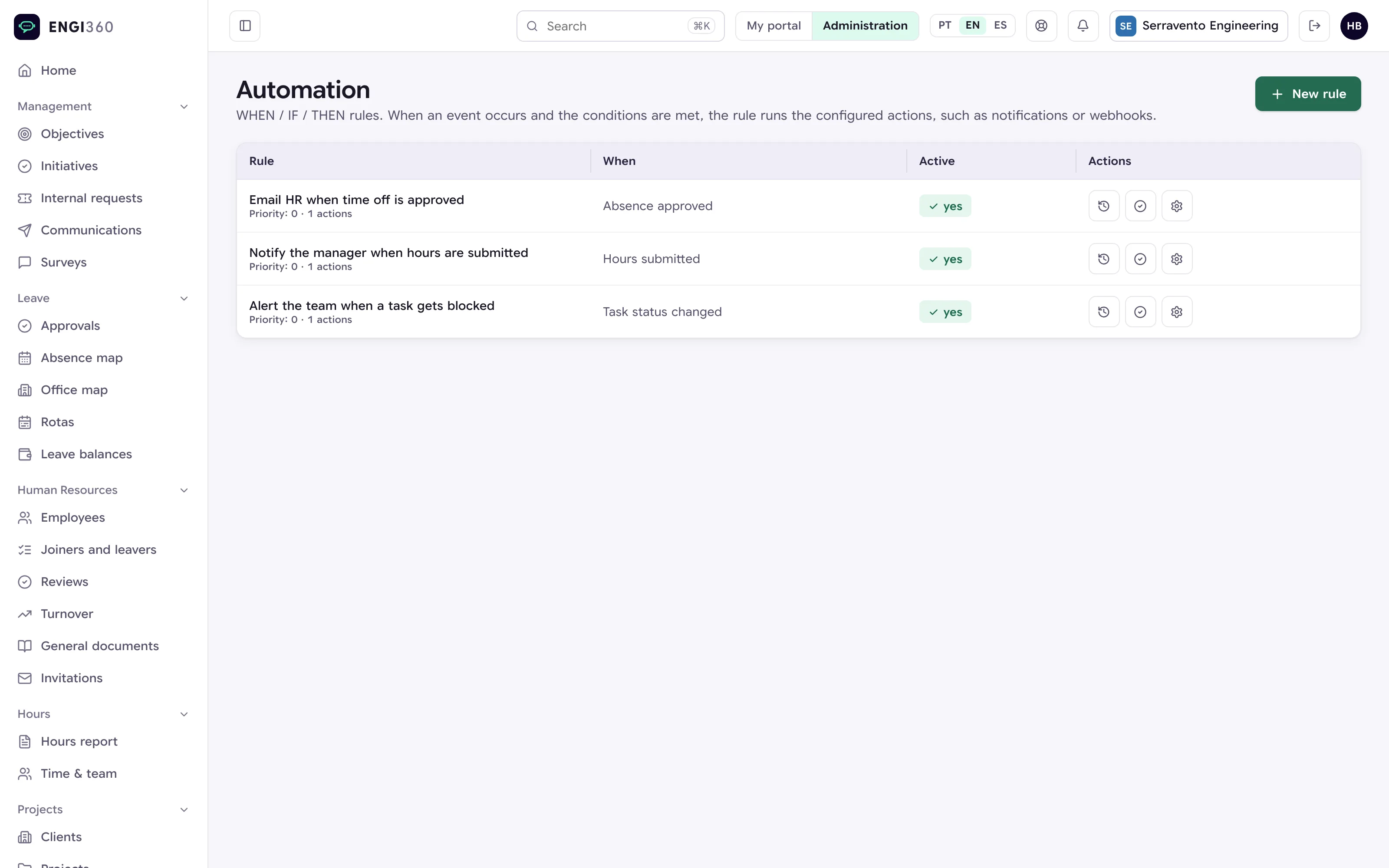 Automation rules in Engi360