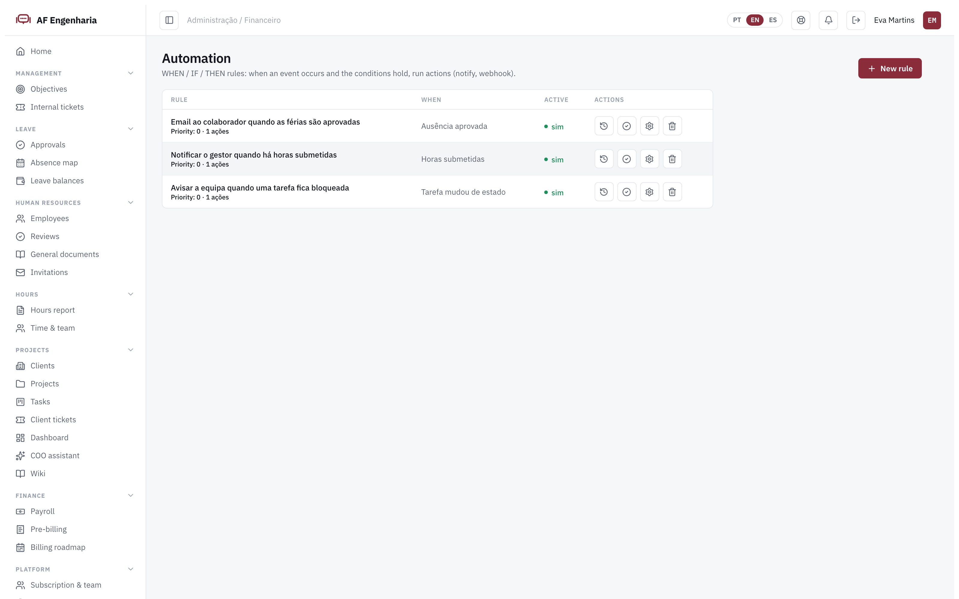Automation rules in Engi360