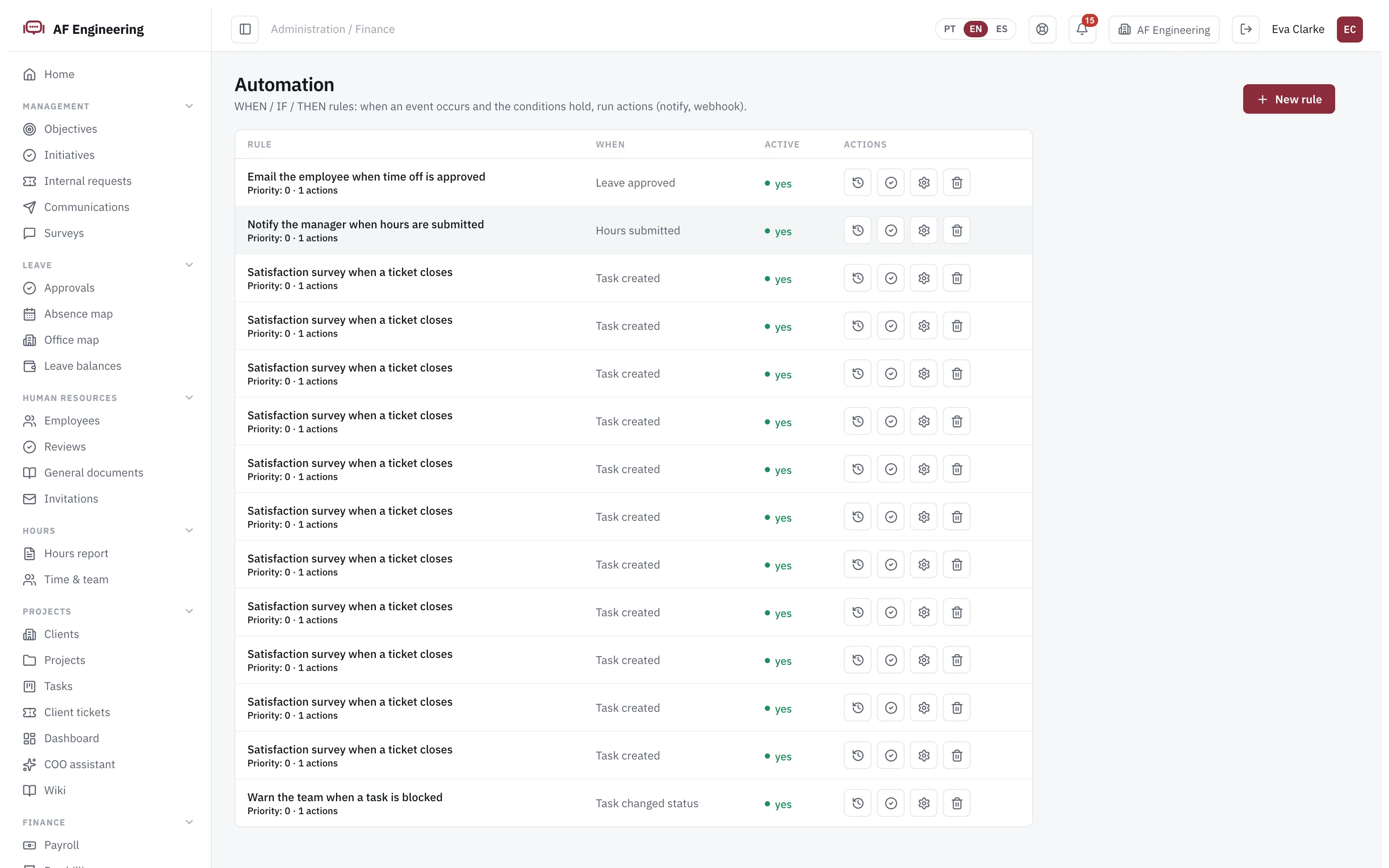 Automation rules in Engi360