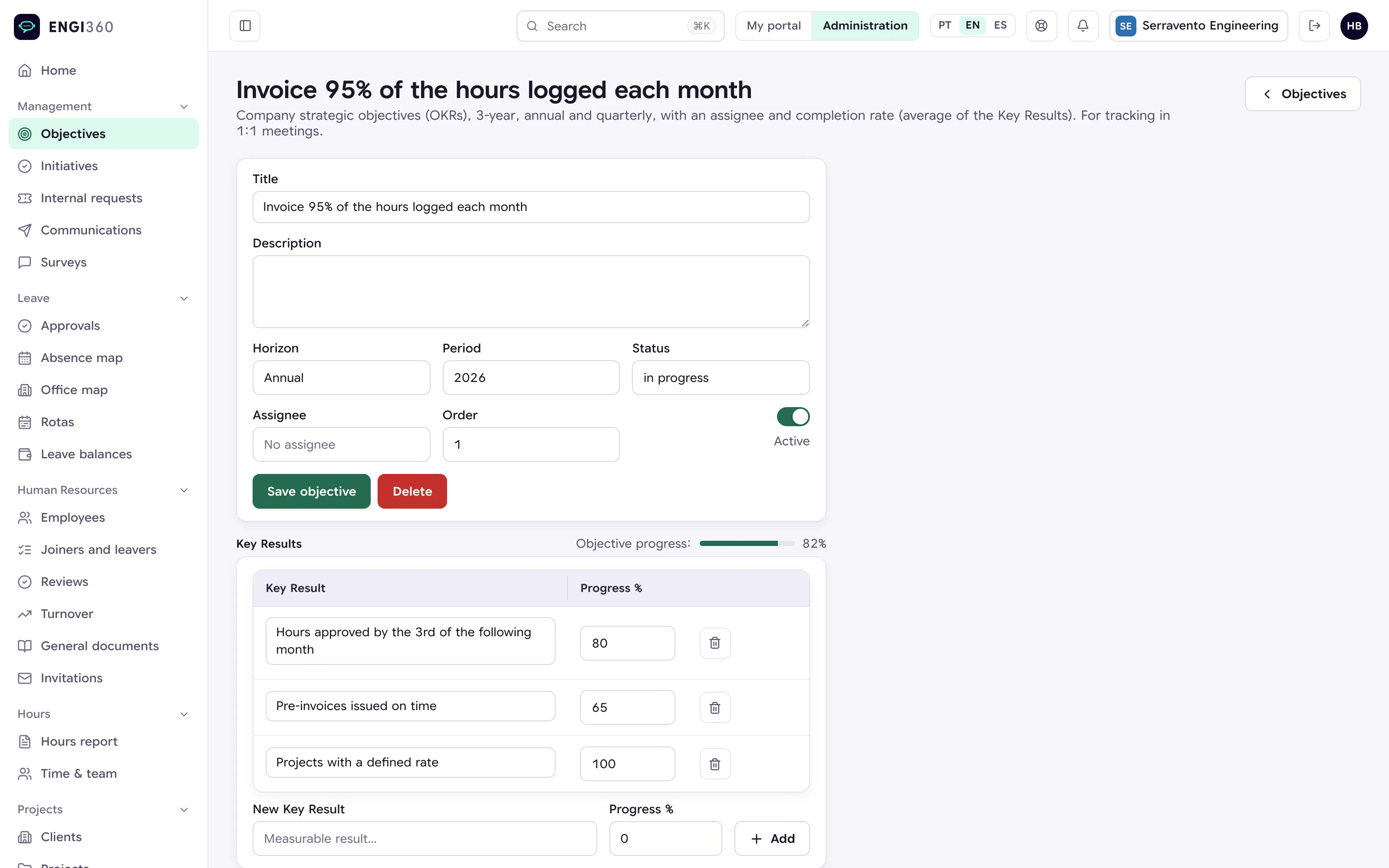 Objectives and key results in Engi360