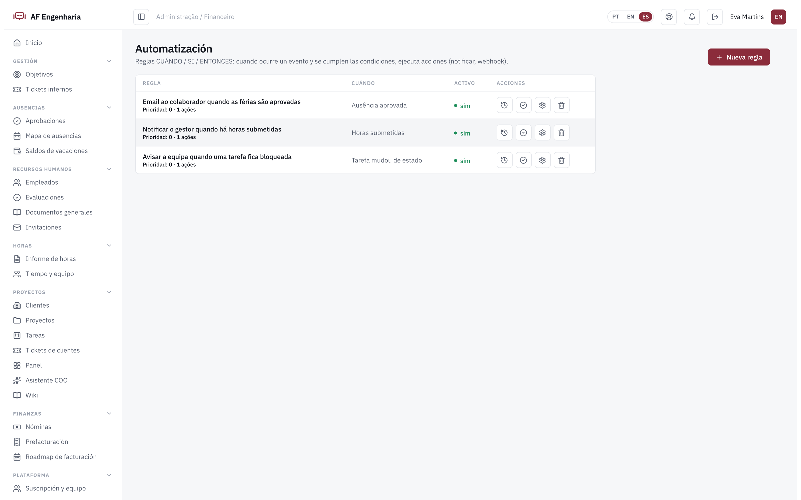 Reglas de automatización en Engi360