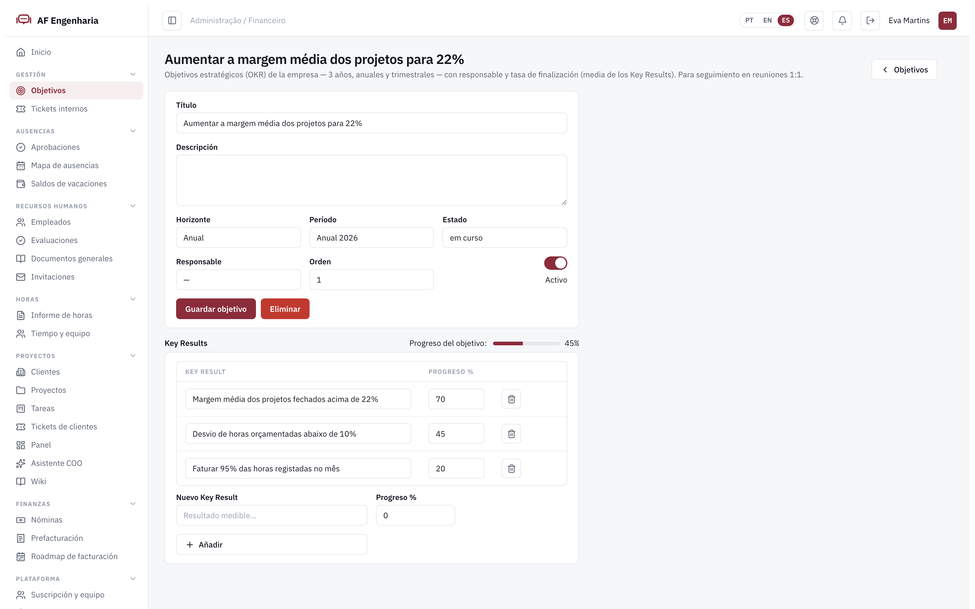 Objetivos y key results en Engi360