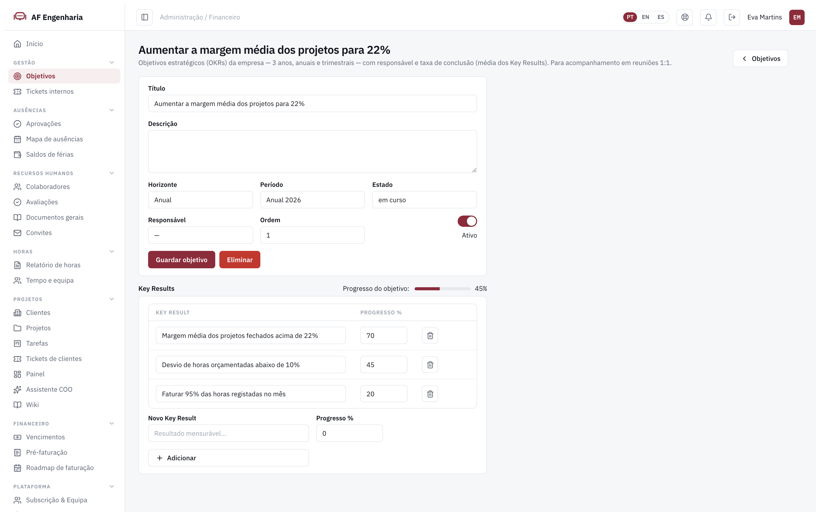 Objetivos e key results no Engi360