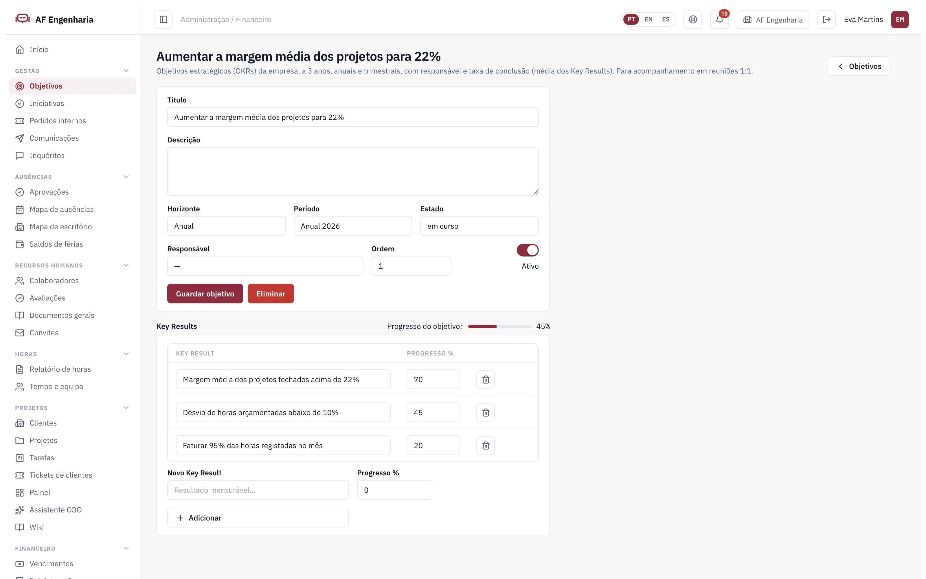 Objetivos e key results no Engi360