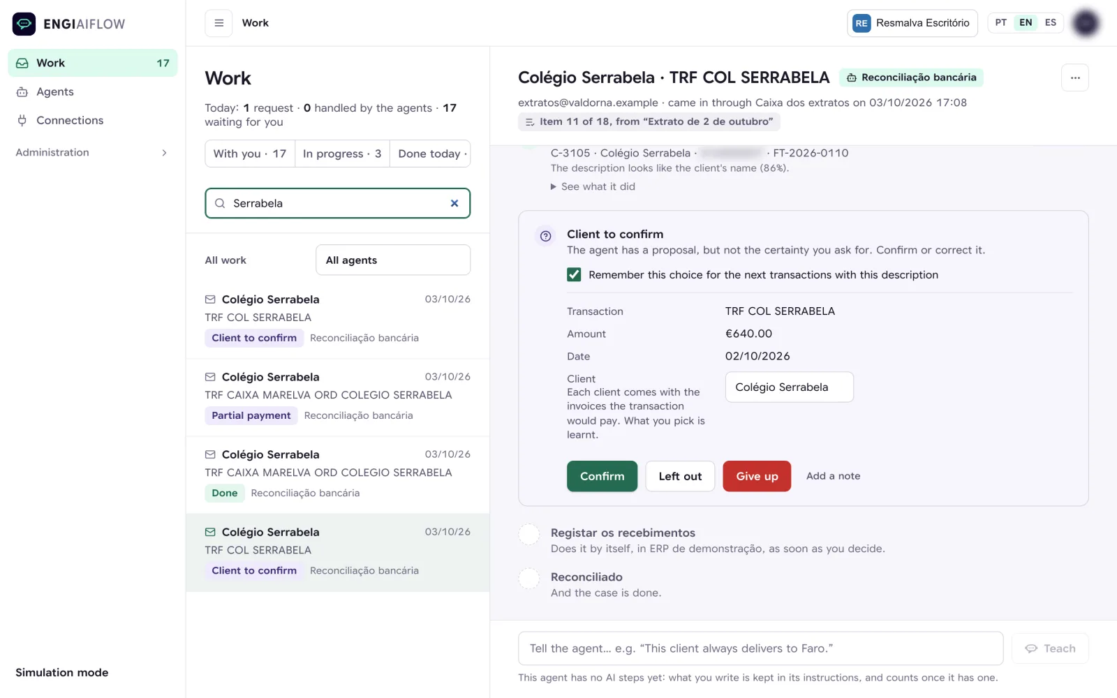 A case in EngiAIFlow, showing what was done and the decision it needs from the team.