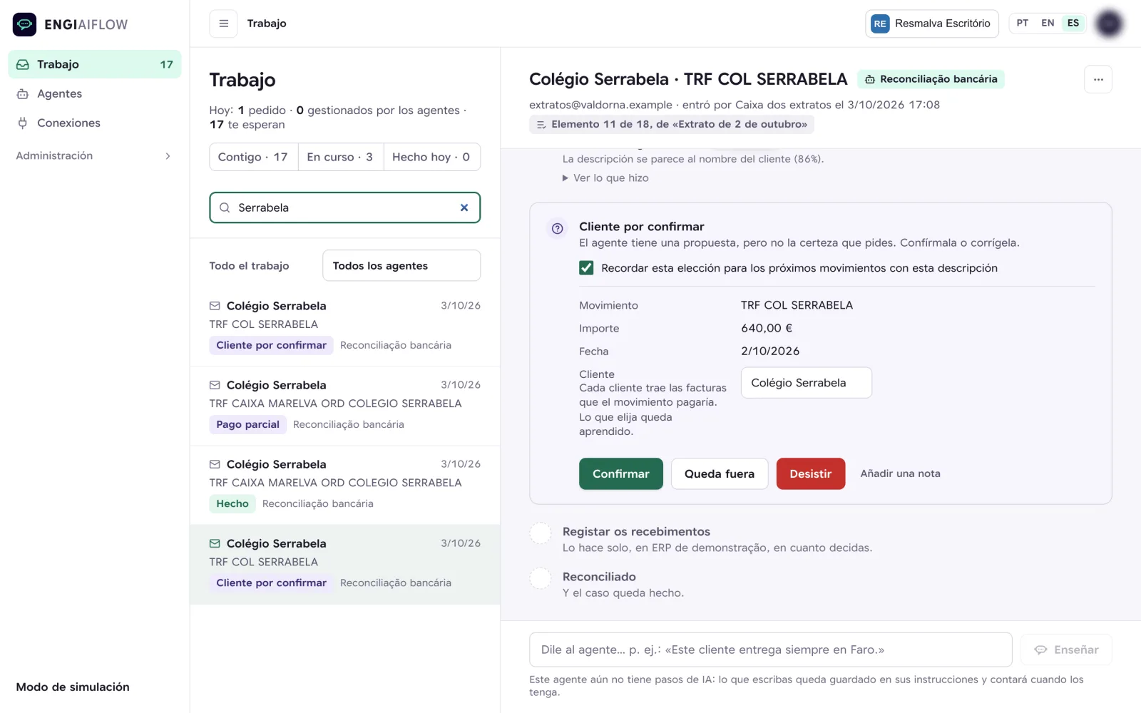 Un caso en EngiAIFlow, con lo que se ha hecho y la decisión que espera del equipo.